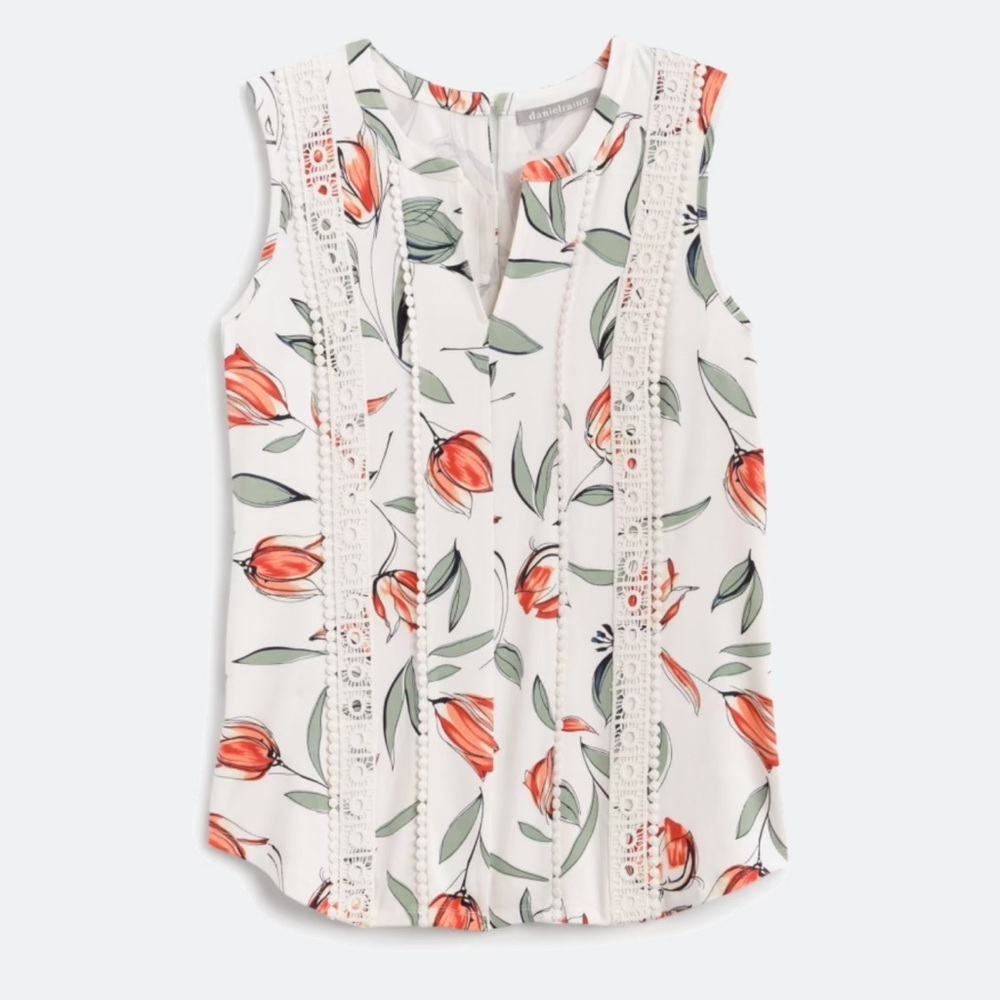 Daniel Rainn Daliyah Crochet Trim Knit Top Floral Sleeveless Blouse